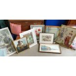 A large collection of mixed media artwor