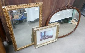 20th Century Mahogany framed bevel edged wall hanging mirror,