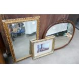 20th Century Mahogany framed bevel edged wall hanging mirror,