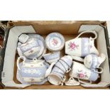 Spode part tea set in the Maritime Rose design to include a tea and coffee pot, side plates,