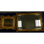 Large bevel edged Gilt framed WALL MIRROR and similar print of still life study (2).