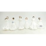 Royal Doulton Collectors Club figures Amanda HN3635, Joy HN3675, Greetings HN4256, Melody HN4157,