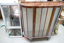 Leaded glass art deco window & oak display cabinet(2)