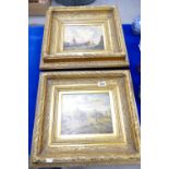 Heavy Gilt gramed 20th century painting with landscape imagery(2)