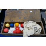 A part set of mid century snooker and pool balls in Kismet Popular branded wooden box.