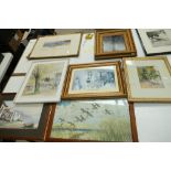 A collection of mixed media artwork to include - landscapes, Sir W Russell Flint print,