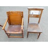 Early 20th Century oak church chair with a plaque stating 'from Cardiff Royal Infirmary',