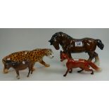 A small collection of Beswick Leopard 1082 (chip to ear), Shire horse 2578,