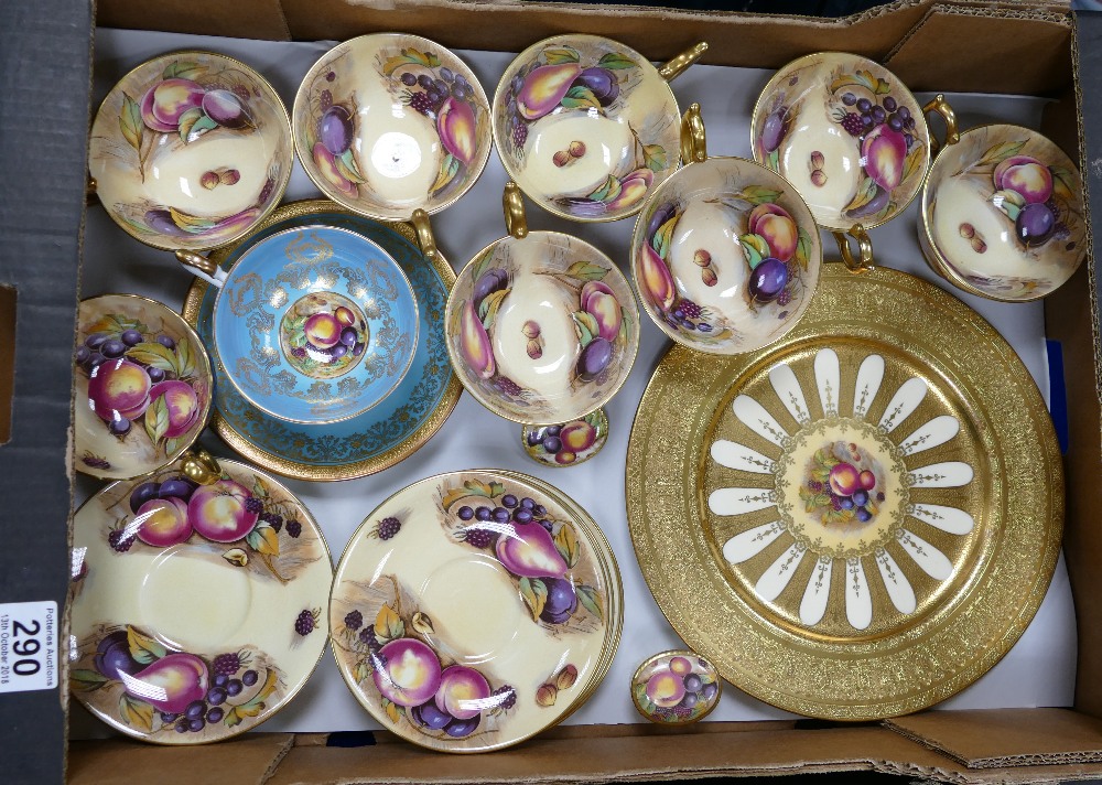 A collection of Aynsley Orchard Gold themed items including - cups, saucers,