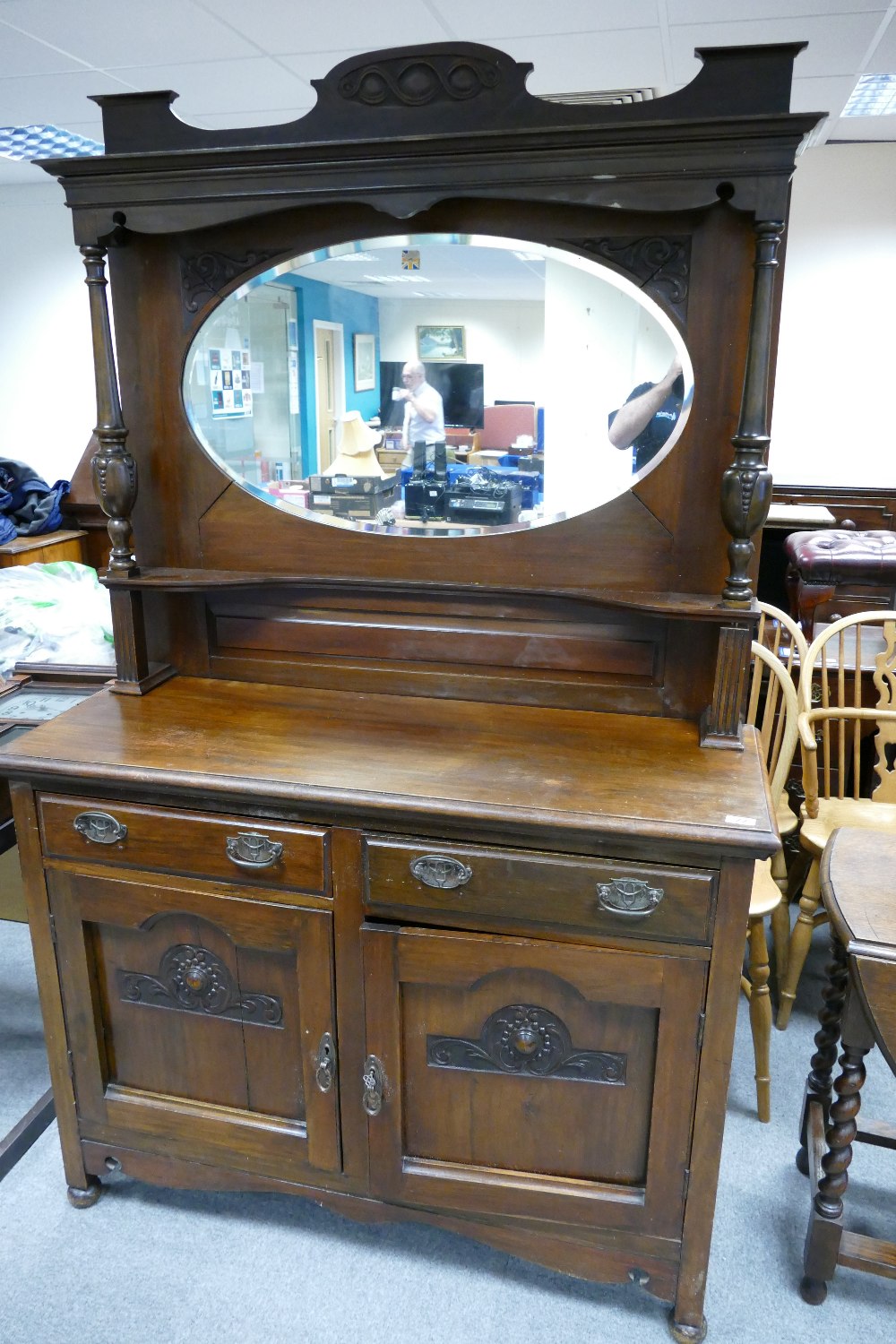 Mahogany mirror backed sideboard