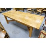 Large solid light oak refectory dining table with a 'Y' shaped stretcher,