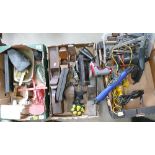 Mixed collection of vintage tools to include weighing scales, planes, Black & Decker BD280,