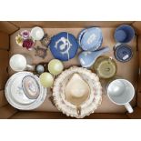 A mixed collection of ceramics to include Wedgwood Jasper trinklet box, vase, Wade tortoise,,