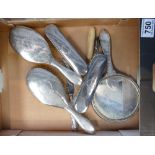 A Silver 6 piece dressing table set together with similar cheese knife