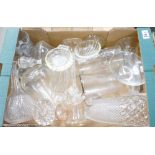 A mixed collection of glass ware to include decanters, vases,