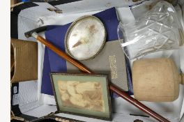 A mixed collection of items inc period oil on wood panel landscape scenes, vintage skin handbags,