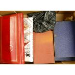 A collection of vinatge hard back catering books together with small album of colour postcards