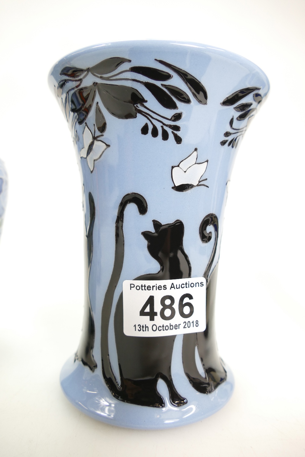 Moorcroft Lucky Black Cat vase, height 15cm.