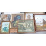 A mixed collection of art to include pictures and paintings in frames depicting various scenes (6)