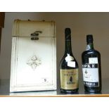 Kopke Fine Tawng Port and Sandeman Brandy with reproduction 2 bottle case (3)