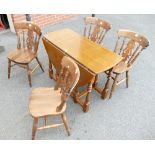 Reproduction oak drop leaf dining table and 4 matching chairs (5)