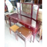 Reproduction mahogany triple mirrored dressing table with a stool and matching side cabinets (4)