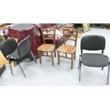 A collection of chairs to include 2 oak reproduction ladder back dining chairs,