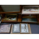 A large collection of mixed media artworks including landscapes , portraits,