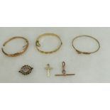 Group of 9ct gold, yellow metal and gold filled jewellery. Includes bangles (2 x a/f) 21.5g gross.