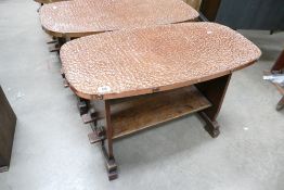 20th Century oak arts and craft hand beaten brass topped pub/coffee table