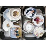 A large collection of decorative wall plates, with themes such as Marilyn Monroe, natural history,