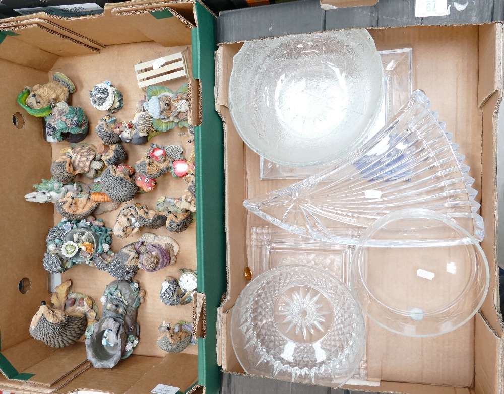 A mixed collection of items to include - novelty hedgehog figures, pressed glass vases, bowls