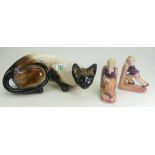 Large unbranded stalking Siamese CAT together with two similar novelty bookends. (3).