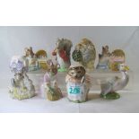 A collection of Beatrix Potter figures to include Timmy Tiptoes ( damaged), Lady Mouse, Hunca