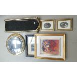 A mixed collection of items to include - framed photographs, similar pictures, together with brass