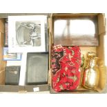 A mixed collection of items to include - Radios, cased cutlery sets, decorative large throw, thermos
