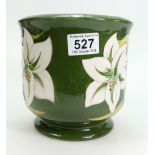 Moorcroft 1980s planter decorated in the white lily design on green ground, diameter 18cm,