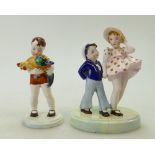 A group Crown Staffordshire figurine of a sailor boy and saucy girl ( crack to base) and a boy with
