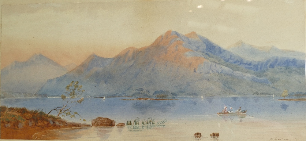 Large framed watercolour of shoreside scene, signed M Armstrong 1871. - Image 2 of 6