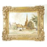 Local interest framed porcelain tile with landscape view of Wolstanton in 1791 signed J.