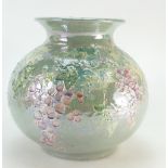Lise B Moorcroft hand thrown studio vase decorated with grapevines on ligh green ground, dated 1996,