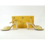 Pair of 1980s Rayne Toscanna Primrose leather ladies shoes with Wedgwood yellow Jasperware heels,