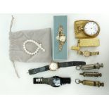 Small group of watches and collectables including gold plated ladies Omega watch in ticking order,