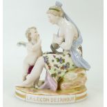 19th century Naples porcelain figure of a lady and cherub "La Lecon de Lamour", height 16cm,