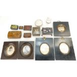 A mixed collection of items to include - antique snuff, pill and other boxes including Tartanware,