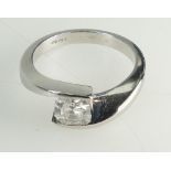 18ct White Gold Ladies Diamond ring, princess cut diamond (approx .6ct), size O, 6.