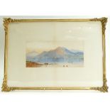 Large framed watercolour of shoreside scene, signed M Armstrong 1871.