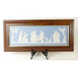 Wedgwood prestige light blue Jasperware large plaque "The Offering to Flora" in wood frame,