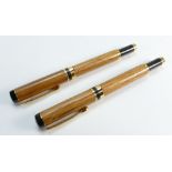 Howard Kettle pair of wood pens made from beer barrels at Theakston in wood case