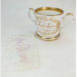 COALPORT LOVING CUP - (identified on the label and invoice, cost originally £10 in 1967) large size.